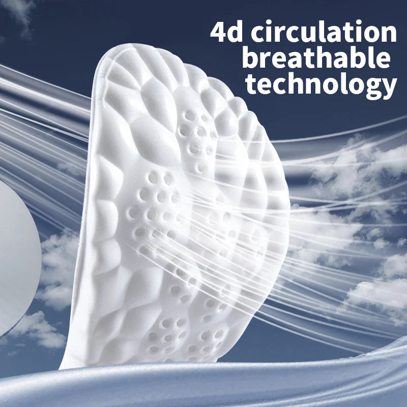 4D Cloud Technology Sports Palmilhas para Sapatos, PU Sole, Macio, Respirável, Absorção de Choque, Almofada, Corrida, Cuidados Ortopédicos