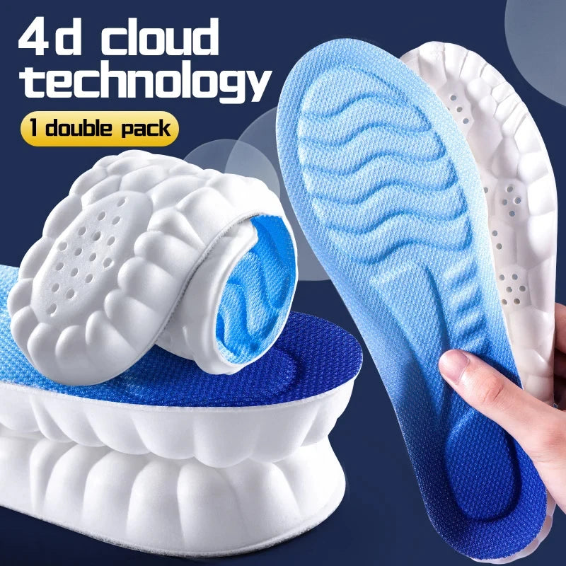 4D Cloud Technology Sports Palmilhas para Sapatos, PU Sole, Macio, Respirável, Absorção de Choque, Almofada, Corrida, Cuidados Ortopédicos