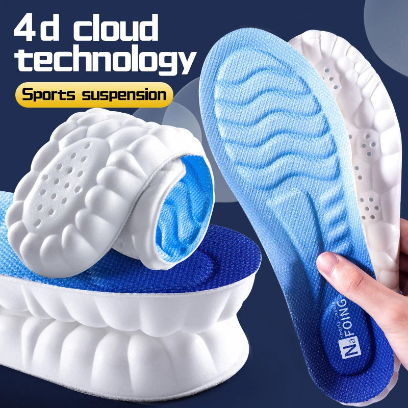 4D Cloud Technology Sports Palmilhas para Sapatos, PU Sole, Macio, Respirável, Absorção de Choque, Almofada, Corrida, Cuidados Ortopédicos