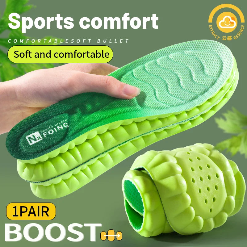 4D Cloud Technology Sports Palmilhas para Sapatos, PU Sole, Macio, Respirável, Absorção de Choque, Almofada, Corrida, Cuidados Ortopédicos